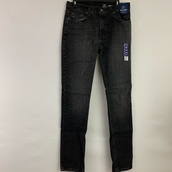 george slim straight black pants